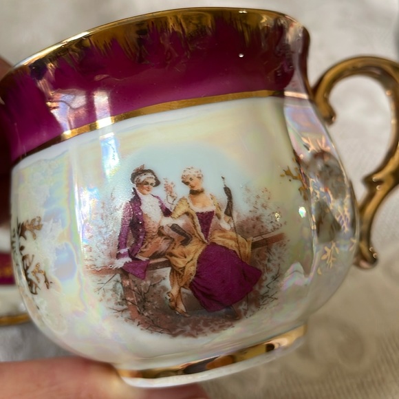 USA Imports Cosmos Japan iridescent porcelain tea or coffee cup & saucer set - Picture 7 of 8